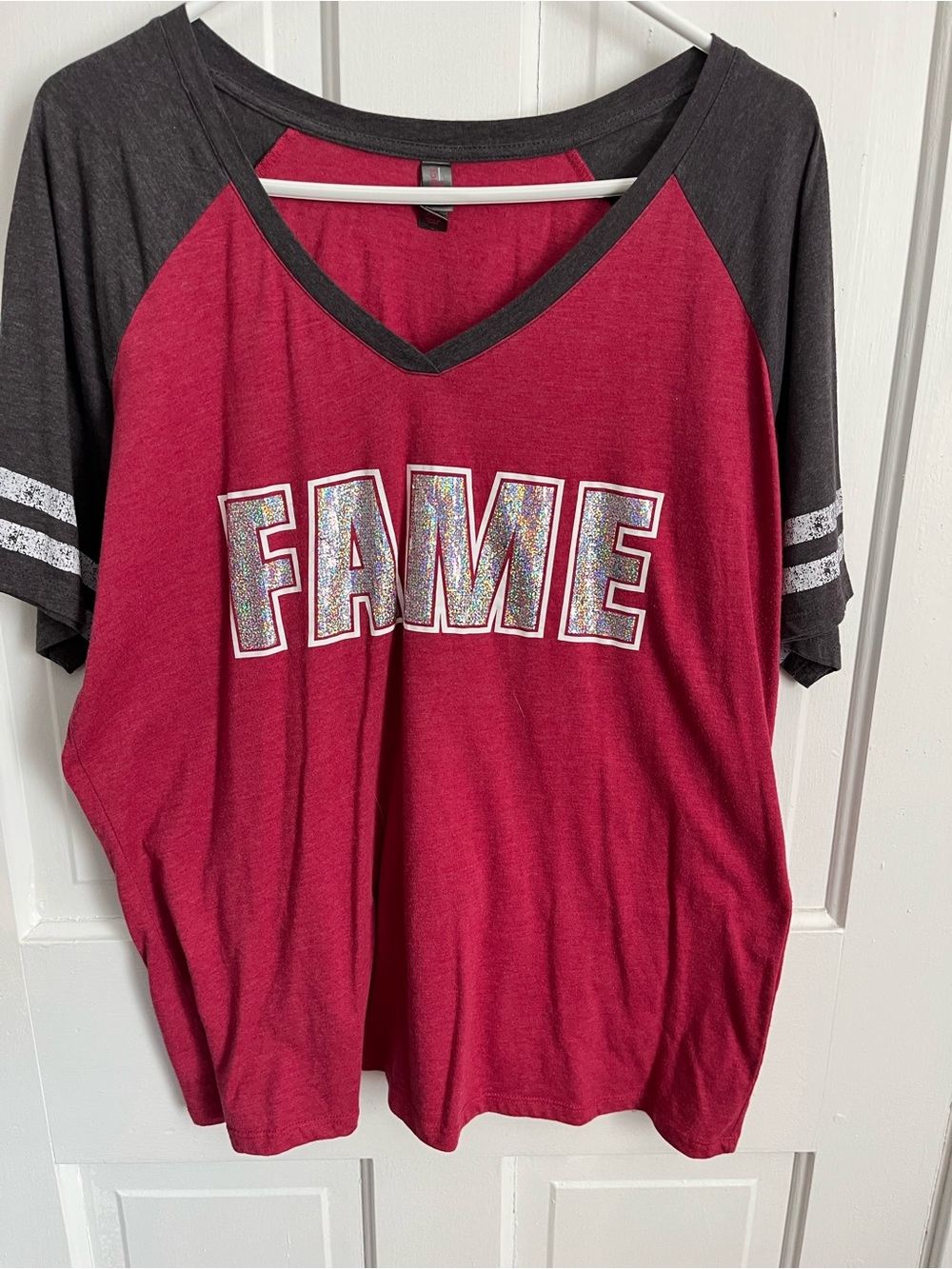 Fame Cheer Mom V-Neck Raglan Tee - Red/Charcoal